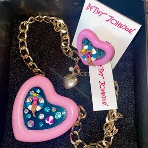 *~* BETSEY JOHNSON POOL PARTY Floaty Heart RiNG & NECKLACE SET *~* NEW